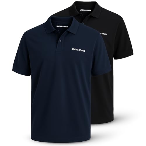 JACK & JONES Poloshirt Herren 2er-Pack – Regular Fit Poloshirts für Herren im Set – Kurzarm Poloshirt mit Hemdkragen – Atmungsaktiv & Pflegeleicht für Alltag & Freizeit von JACK & JONES