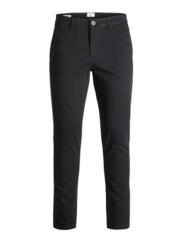 JACK & JONES Slim Fit Stoffhose Bequeme Chino Baumwolle Pants Freizeit Trousers Basic JPSTMARCO JJBOWIE, Farben:Schwarz, Größe Hosen:31W / 32L, Beinlänge:L32 von JACK & JONES