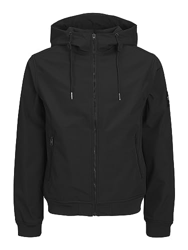 JACK & JONES Softshell Jacke Plus Size mit Kapuze Biker Bomber Übergangs Blouson Übergröße JJEBASIC, Farben:Schwarz,Größe Jacke:3XL von JACK & JONES