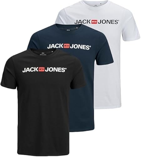JACK & JONES T-Shirt mit 3er-Pack, Logo, Crew Neck, Schwarz/Blau/Weiß (/Azul Marino/Blanco), XXL von JACK & JONES