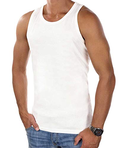 JACK & JONES Tank Top Herren Jorsight Schwarz Weiß Rundhalsausschnitt Streifenprint Aufdruck Backprint Regular Fit (M, Weiß (White fit:reg)) von JACK & JONES