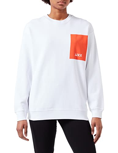 JJXX Women's JXAVERY LS Relaxed Sweat Sweatshirt, Bright White/Print:RED ORANGE Square, L von JACK & JONES