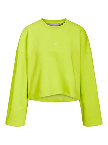 JJXX Women's JXABBIE LS Wide Every Brush Crew SN Sweatshirt, Lime Punch/Print:Lime Cream Logo, S von JJXX