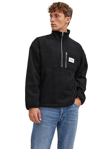 JACK & JONES Herren Stehkragen Sweatshirt JORVESTERBRO Fleece Relaxd Fit S - XXL, Größe:L, Farbe:Black 12241780 von JACK & JONES