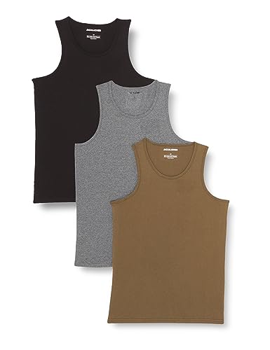 JACK & JONES Herren Tank Top Dark Grey Melange/Pack:olive Night - Black von JACK & JONES