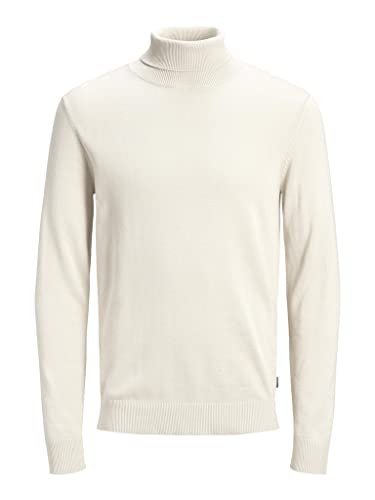 Herren Jack & Jones Dünner Rollkragen Strickpullover | Klassischer Rundhals Sweater | Langarm Basic JJEEMIL, Farben:Weiß, Größe Pullover:M von JACK & JONES