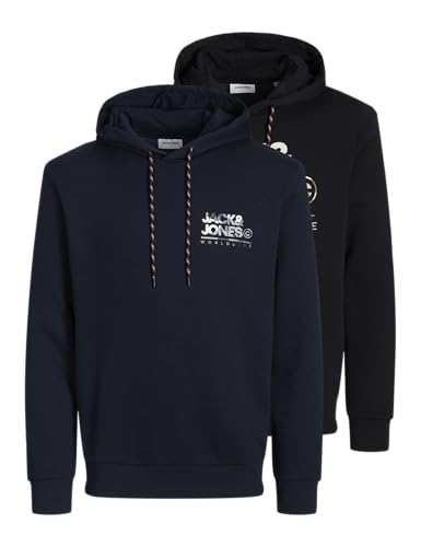 JACK & JONES Male Kapuzenpullover 2er-Pack Logo Kapuzenpullover, Black/Pack:w. Navyblazer Small,M von JACK & JONES