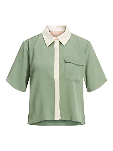 JJXX Women's JXLARK Satin SS Shirt SN Hemdbluse, Loden Frost/Detail:Contrast Placket, XS von JACK & JONES