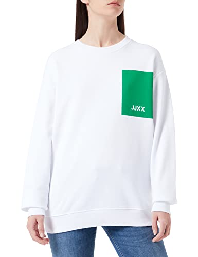 JJXX Women's JXAVERY LS Relaxed Sweat Sweatshirt, Bright White/Print:Jolly Green Square, S von JACK & JONES