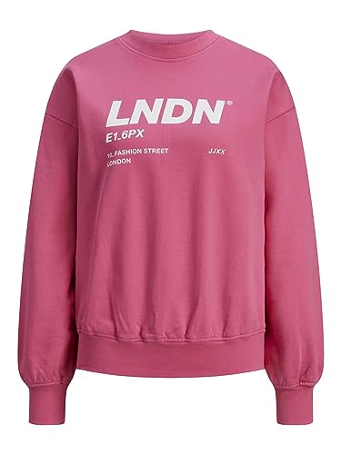 JACK & JONES Sweatshirt Damen, Carmine Rose/Print:bright White Lndn Print, S von JACK & JONES