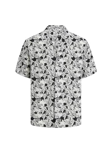 JACK & JONES Herren JORLUKE Party AOP Shirt SS BLK Kurzarmhemd 12251079,Cloud Dancer,S von JACK & JONES