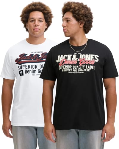 Jack and Jones Große Größe T-Shirt für Herren - Übergröße Shirt Männer T-Shirt 3XL bis 6XL - einzeln und Multi-Set (2er Bigsize Mix 36, Elogo 905 Black+CloudD., 5XL) von JACK & JONES