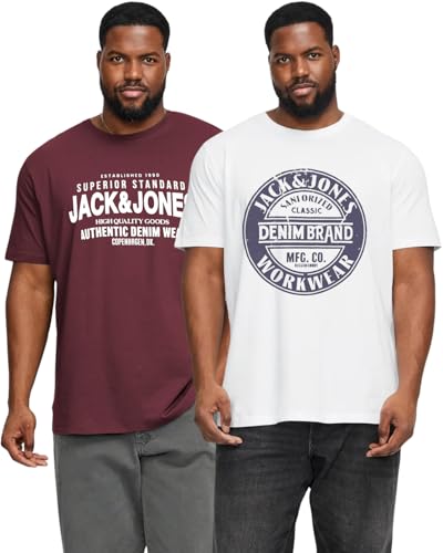 Jack and Jones Große Größe T-Shirt für Herren - Übergröße Shirt Männer T-Shirt 3XL bis 6XL - einzeln und Multi-Set (Doppelpack Mix 15, 5XL) von JACK & JONES