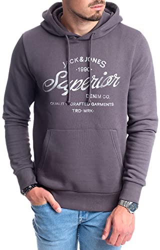JACK & JONES Herren Hoodie Pullover mit Kapuze Sweatshirt Kapuzenpullover für Männer aus Baumwolle mit Logo/Auswahl an Designs und Farben (Asphalt Mika/649 XL) von JACK & JONES