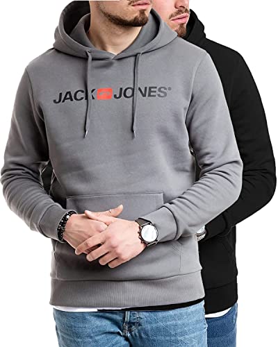 JACK & JONES Herren Hoodie Pullover mit Kapuze Sweatshirt Kapuzenpullover für Männer aus Baumwolle mit Logo/Auswahl an Designs und Farben (Doppelpack Hood 3 (840 Black/054 SED, XXL)) von JACK & JONES