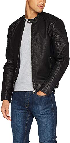 Jack and Jones Herren Jacke Lederjacke & Kunstleder Männer Übergangsjacke schwarz (Tate Lederjacke, L) von JACK & JONES