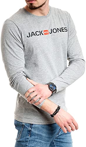 JACK & JONES Herren Langarmshirt aus Baumwolle - Longsleeve Männer (Light Grey Melange Corp - XXL) von JACK & JONES