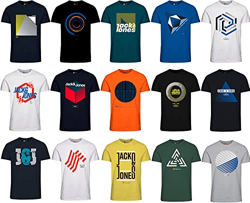 Jack and Jones Herren T-Shirt Slim Fit mit Aufdruck im 3er Oder 6er Mix Pack/Set mit Rundhals Marken Sale S M L XL XXL (9er Mix Pack, M) von JACK & JONES