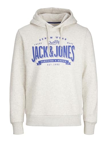 Jack & Jones Herren JJELOGO Sweat Hood 1 COL Mel 23/24 NOOS Kapuzenpullover, White Melange, M von JACK & JONES