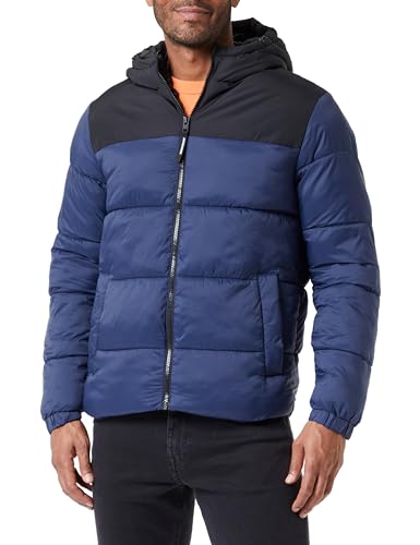 Jack & Jones Herren JJETOBY Puffer Hood SN Pufferjacke, Navy Blazer/Detail:Black Blocking, M von JACK & JONES