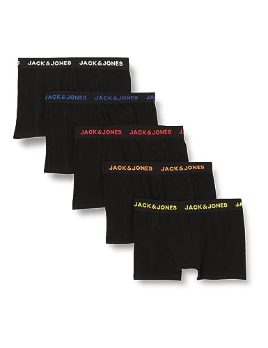 JACK&JONES Boxershorts 5er-Pack Basic Trunks Kurze Unterhosen Logo Print Design JACBLACK, Farben:Schwarz, Größe Hosen:M von JACK & JONES