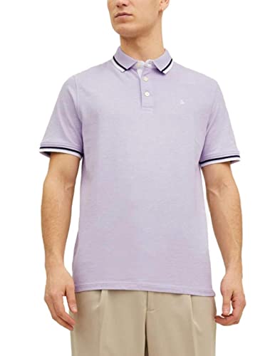 JACK & JONES Herren Slim Fit Polo Shirt JJEPAULOS Uni Sommer Hemd Kragen Kurz Arm Basic Pique Cotton, Farben:Lila-2, Größe:S von JACK & JONES