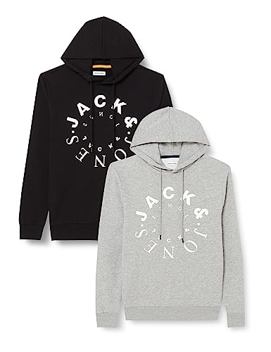 JACK & JONES Herren Jjwarrior Sweat Hood 2pk Mp Hoody, Black/Pack:Black+lgm (Big), XL von JACK & JONES