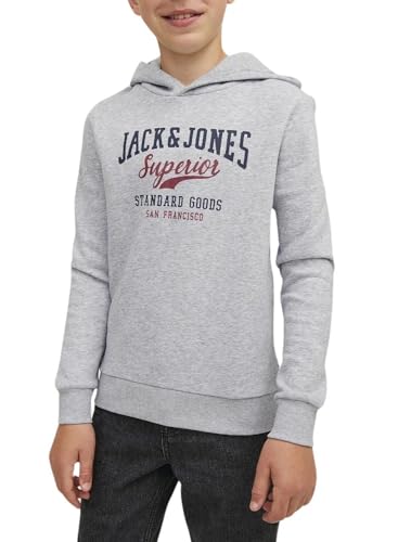 Jack & Jones Kapuzenpullover Jungen, Light Grey Melange/Print:nb/Rhododendron, 140 von JACK & JONES