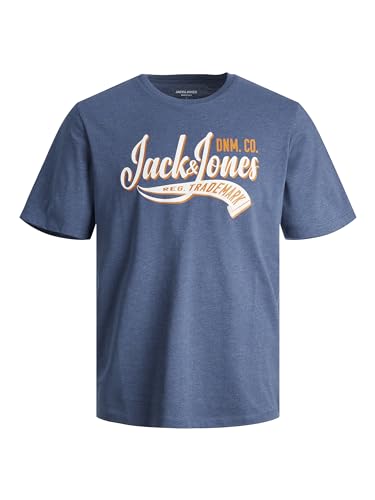 JACK & JONES Herren Rundhals T-Shirt JJELOGO - Regular Fit S M L XL XXL Cotton, Größe:XL, Farbe:Ensign Blue Melange 12246690 von JACK & JONES