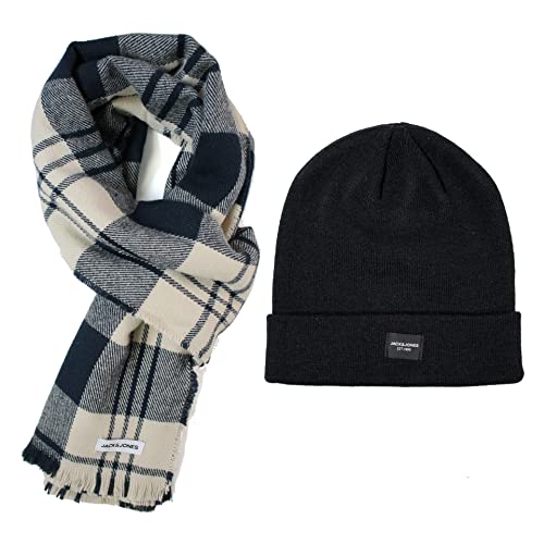 Jack & Jones Men's JACFROST DNA and Scarf GIFTBOX Hat, Navy Blazer/Pack:Black Beanie, ONE Size von JACK & JONES