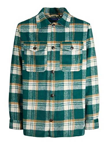 Jack & Jones Men's JOROLLIE Check Overshirt LS SN Hemd, Trekking Green, M von JACK & JONES