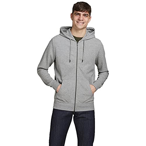 JACK & JONES Herren Basic Reißverschluss Baumwoll Hoodie - Light Grau - XXL von JACK & JONES