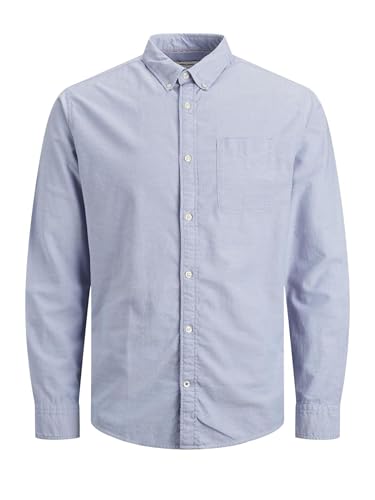 JACK&JONES Hemd Slim Fit Business Shirt mit Brusttasche Weiches Langarm Twill Oberteil JJEOXFORD, Farben:Blau,Größe Hemd:XXL von JACK & JONES