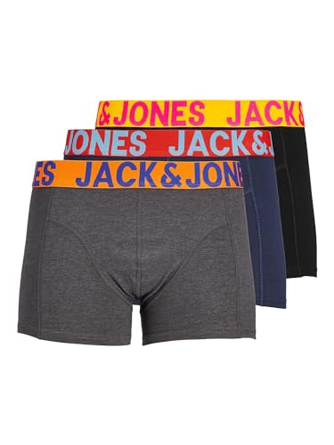 Herren Jack & Jones Set 3er Pack JACCRAZY SOLID Trunks Boxershorts Stretch Unterhose Basic Unterwäsche, Farben:Schwarz-Navy-Grau, Größe:M von JACK & JONES