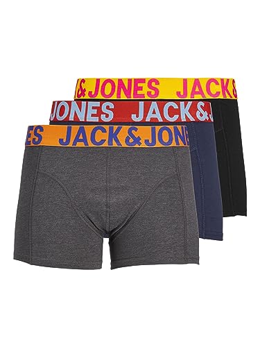 JACK & JONES Herren Set 3er Pack JACCRAZY SOLID Trunks Boxershorts Stretch Unterhose Basic Unterwäsche, Farben:Schwarz-Navy-Grau, Größe:XXL von JACK & JONES