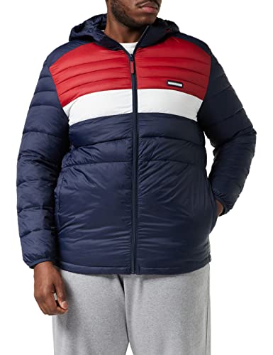 Jack & Jones Plus Herren JJEACE Puffer Hood PS NOOS Jacke, Navy Blazer/Detail:RED Dahlia Blocking, EU3XL US1XL von JACK & JONES