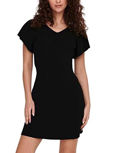 Only ONLLEELO S/S V-Neck Dress KNT NOOS Frauen Mittellanges Kleid schwarz M von JACK & JONES