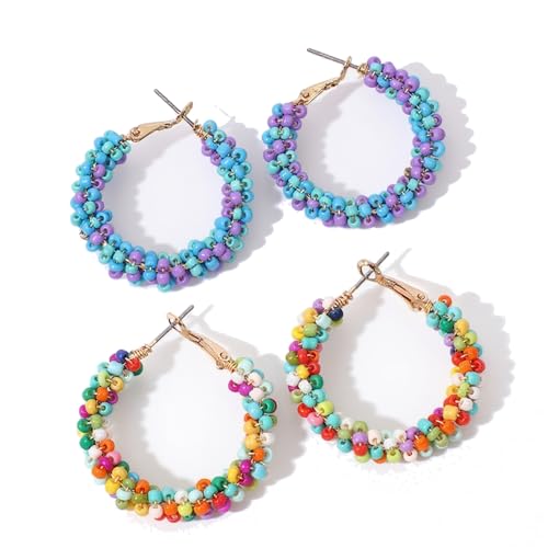 4 Stück Böhmische Ohrringe für Damen | Bunte Perlen & Harz-Kreise | Übergroße Dangle-Ohrhänger | Modische Statement-Ohrringe | Für Mädchen & Frauen (Farbe) von JACKANNA