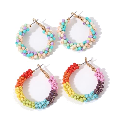 4 Stück Böhmische Ohrringe für Damen | Bunte Perlen & Harz-Kreise | Übergroße Dangle-Ohrhänger | Modische Statement-Ohrringe | Für Mädchen & Frauen (Farbe 1) von JACKANNA