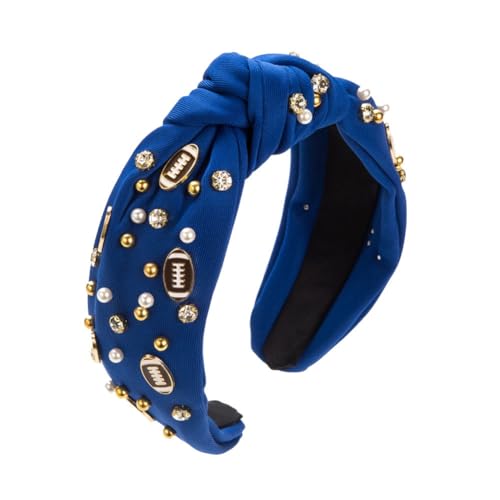 Jackanna Damen Perlen Haarreifen Stoff Mode Rugby Stirnband Mit Knoten Vintage Breite Haarreifen Barocker Stil Haarband Perlen Glitzer Strass Haarreif Haarschmuck Zubehör (Königsblau, 15×12cm) von JACKANNA
