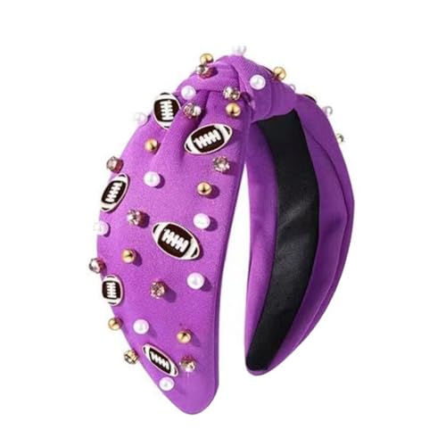 Jackanna Damen Perlen Haarreifen Stoff Mode Rugby Stirnband Mit Knoten Vintage Breite Haarreifen Barocker Stil Haarband Perlen Glitzer Strass Haarreif Haarschmuck Zubehör (Lila, 15×12cm) von JACKANNA