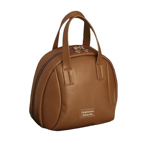 Jackanna Make-up-Tasche aus Leder, wasserdicht, Muschelform – Mehrschichtiger Kosmetik-Organizer mit Fächern, großer Stauraum – Tragbarer Make-up-Koffer für Damen (Große braune Muscheltasche) von JACKANNA