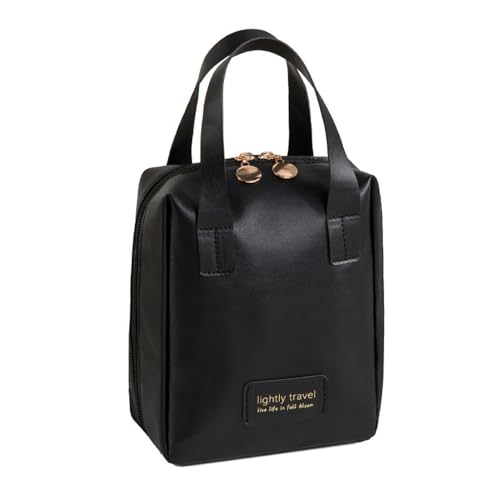 Jackanna Make-up-Tasche aus Leder, wasserdicht, Muschelform – Mehrschichtiger Kosmetik-Organizer mit Fächern, großer Stauraum – Tragbarer Make-up-Koffer für Damen (Kleine Muscheltasche in Schwarz) von JACKANNA