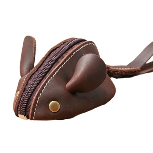 Münzbeutel Maus aus Leder Schlüsseletui Damen Münzbörse Coin Purse Mini Rucksack Schlüsselanhänger Klein Geldbeutel Münzbeutel Bargeld für Frauen Kinder Mädchen (Kaffee) von JACKANNA