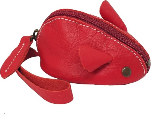 Münzbeutel Maus aus Leder Schlüsseletui Damen Münzbörse Coin Purse Mini Rucksack Schlüsselanhänger Klein Geldbeutel Münzbeutel Bargeld für Frauen Kinder Mädchen (Rot) von JACKANNA