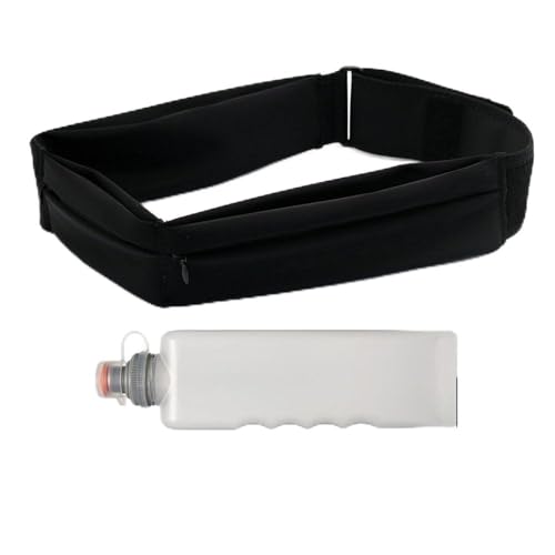 Sportgürtel für Damen & Herren wasserdichte Hüfttasche mit Mehrfachfächern für Outdoor, Joggen & Training Atmungsaktiver Laufgürtel inkl. Flaschenhalter (Klassisch schwarz + 330ml Wasserflasche) von JACKANNA