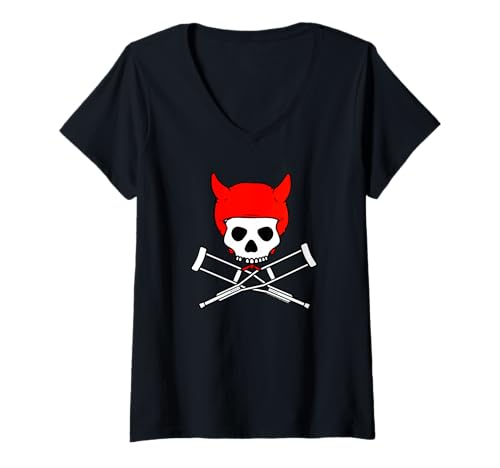 Damen Jackass Devil Horns Skull & Crossbones Logo T-Shirt mit V-Ausschnitt von JACKASS