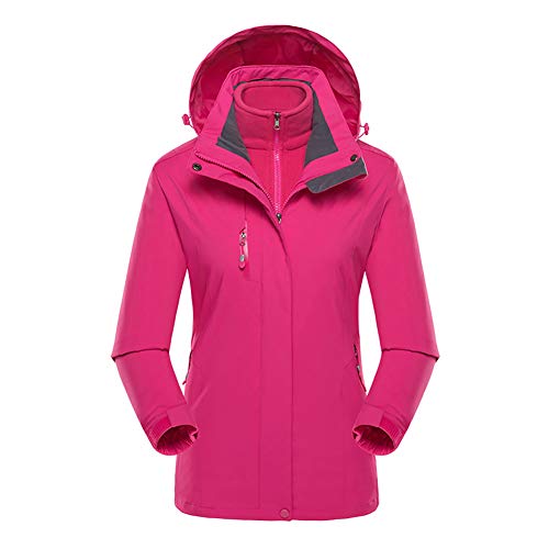 3-in-1-Damenjacke Abnehmbare Haube wasserdicht Winddicht Kurz Winter Mantel Fleecefutter Regenjacke zum draussen Skifahren Schwarz, Lila, Rose, Pink, Grün, Beige (L, XL, 2XL, 3XL, 4XL, 5XL, 6XL) von JACKET