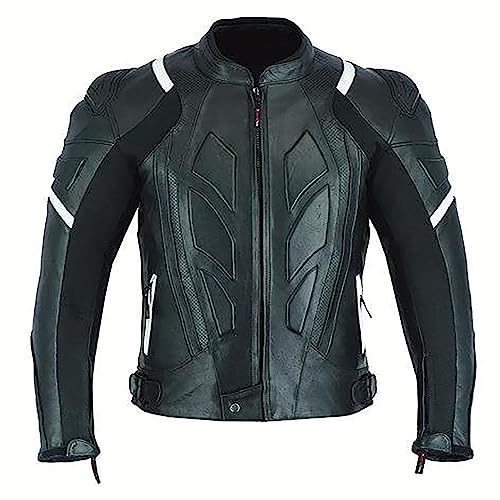 JACKET4U Perforierte Motorrad Lederjacke Gepanzerte und Mode Biker Lederjacke Mit Außenschutz Für Herren MBJ-24A (XL) von JACKET4U