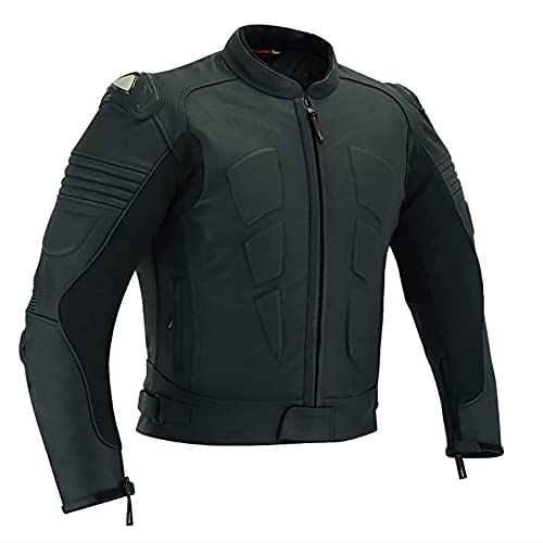 Motorrad-Lederjacke für Herren, perforiert, mit äußeren Rüstungen MBJ-01A, Schwarz , S von JACKET4U